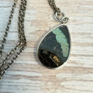 950 Silver Morpho And Red Butterfly Two Sided Pendant Necklace Fairycore Whimsy